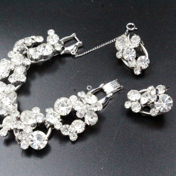 Juliana White Crystal Rhinestone Cluster Mint Bracelet Earrings Silver Tone SetC - Picture 3 of 10